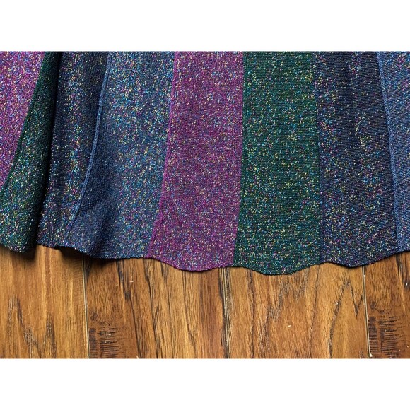 CHEE CHO Skirt Womens Medium Pleated Striped A- Line Midi Multicolor Glitter - Picture 5 of 6